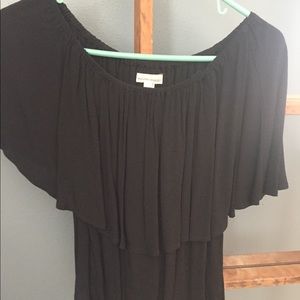 Black off the shoulder top from Anthropologie.
